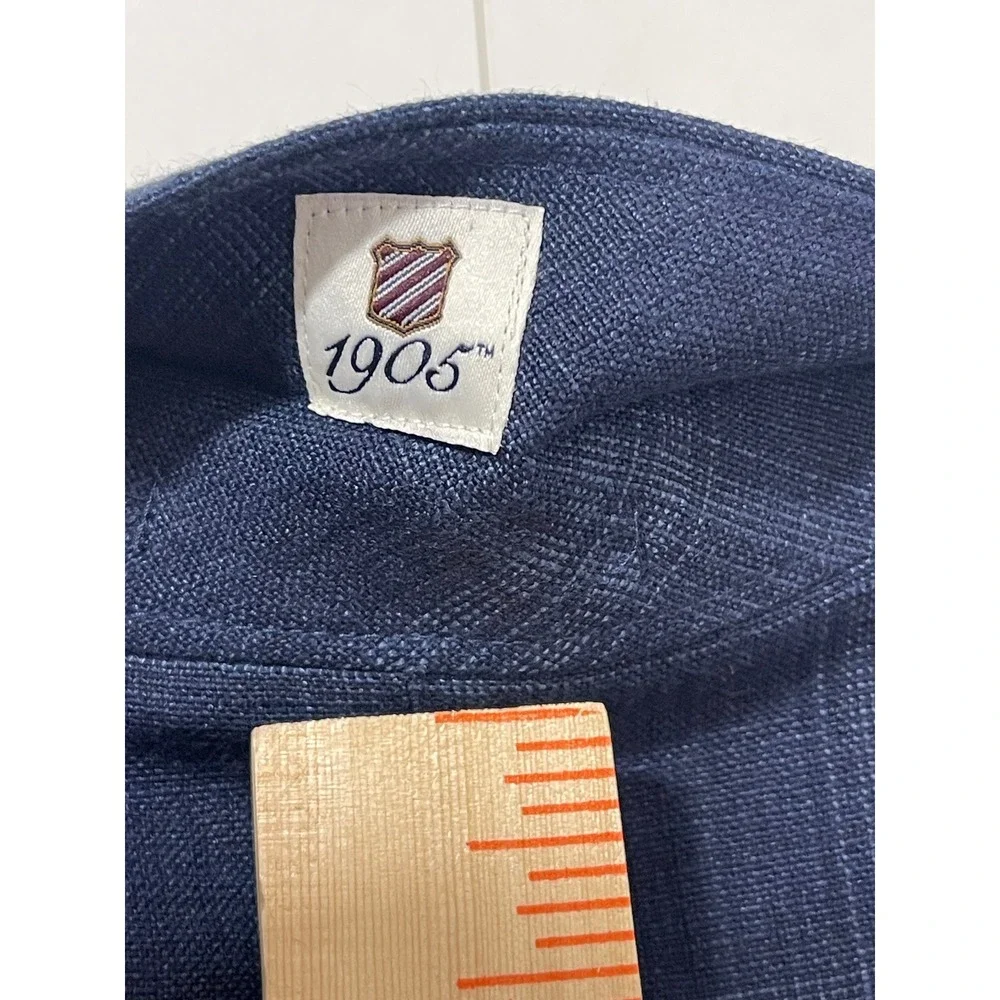 Jos. A. Bank 1905 Mens 41 Long Navy Blue Linen‎ Cotton Plaid Blazer Tailored Fit